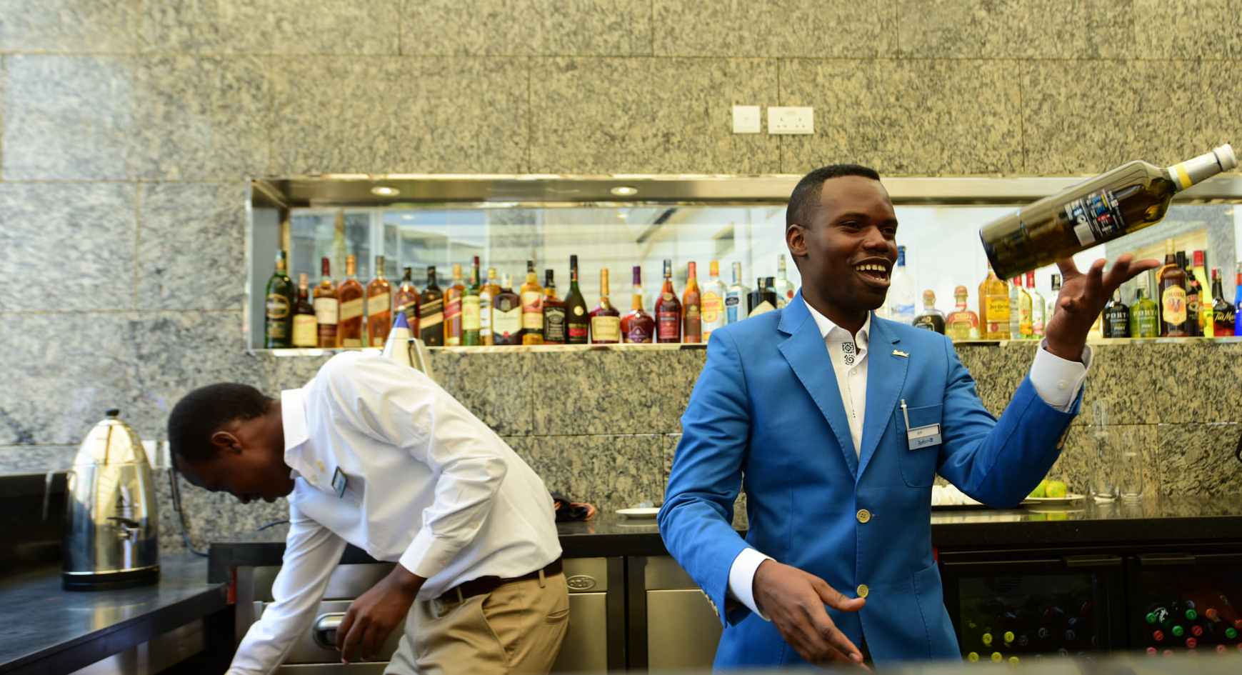 Bar attendant at the new Kigali Convention Centre 