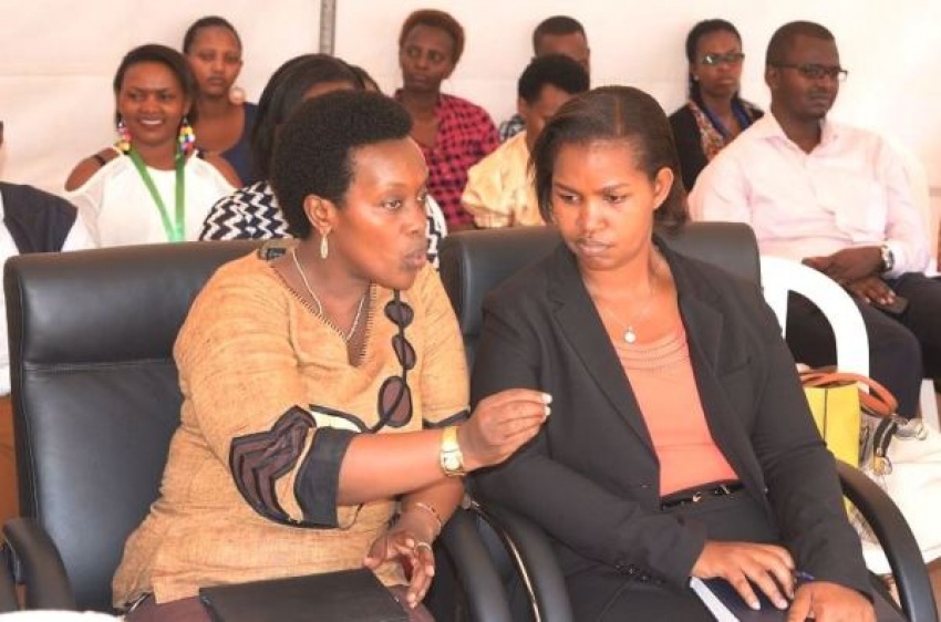 (l) Dr. Diane Gashumba appointed new Minister of Health chatting with Judith Kazayire new Governor of Eastern Province